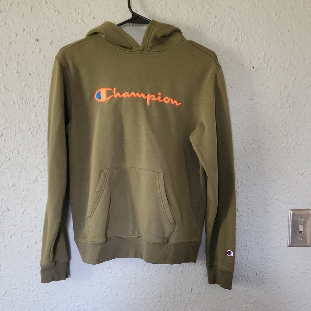 Champion Olive Green Hoodie with Contrast Logo